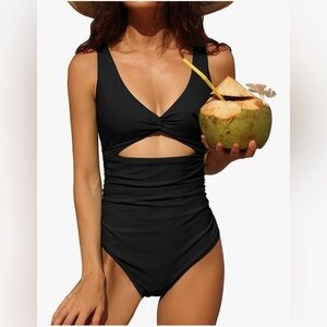 NEW Charmo One Piece Swimsuit Elegant Black Twist-Front Size Medium